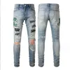 Am Men's Jeans Nostalgic Vintage Men's Men's Pleted Le cuir jean transfrontalière brodé Cobra Ripped Skinny Foot Men Grey Jean Gris Grey Men Jeans Grey Miri Jeans