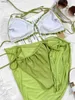 Swimwear femminile set di bikini sexy Grn Micro Thong 3 pezzi con copertura femminile arruffata con costumi da bagno salva da bagno bibico beachwear bather y240402