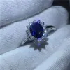 2pcs обручальные кольца изысканный роскошный серебряный цвет инкрустированный синий цирконий кольцо кольцо свадебного приема свадебные мемориальные украшения