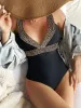 Bär 2022 Ny Sexig Deep V One Piece Swimsuit Women Plus Size Swimwear Female Patchwork Bathing Summer Beach Wear Swimming Suit