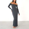 Casual Dresses Women's Sexy Off The Shuolder Bodycon Long Dress Summer Full Sleeve Solid Maxi Ladies Slim Fit Backless