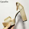 Stövlar Glitter Crystal Platform Sandaler Kvinnor Ankel Rem Super Chunky Heel Gladiator Sandaler Peep Toe Party Brand Shoes Woman 2022