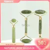 Massageboenar Rocks Natural Jade Massage Roller Rose Quartz Double Heads Jade Stone Facial Lift Slimming Roll Massager för ansikts kroppsskötselverktyg 240403