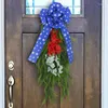 Decorative Flowers 4Th Of July Teardrop Wreath Memorial Day Door Artificial Flower Decorations With Red White And Blue Patriotic