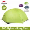 Skydd NatureHike Mongar Camping Tält 2 Personer Ultralight 15D/20D Nylon Silicone 1,8 kg utomhus vandringstält med gratis golvmatta PU400mm