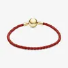 Rood geweven lederen armband pandoras 100% 925 sterling zilveren bedelarmbanden dames meisjes luxe sieraden ontwerper gouden armband met originele doos fabrieksgroothandel