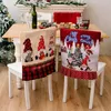 Couvre-chaise couverture de Noël mignon dessin animé gnome plissé le siège imprimé arrière de vacances décor pour la fête de salle à manger banquet