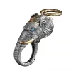 Clips RetroSen New Silver Manual Elephant God Of Wealth Pendant Ring Buckle Car Keychain Personality Creativity Vintage Silverware