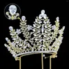 Hair Clips Pageant Big Zirconia Crown Leaf Princesa Quinceanera Tiaras De Flor Wholesale Tiara