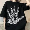 Damen T-Shirts Gothic Women T-Shirts Übergroße Punk schwarze grafische Kleidung Kpop Harajuku Streetwear Femme Hemd Hip Hop Kurzarm