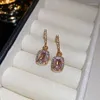 Dangle Earrings Pink Rhinestone Square Geometric Drop For Women Light Luxury Sweet Party Jewelry