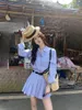 Casual Dresses 2024 Female Korean Fashion Striped Long-sleeved Blue Shirt Dress Women Summer Slim Skirt Outdoor Clothes