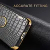 Caixa de telefone de textura de crocodilo de couro de luxo com suporte de anel magnético para iPhone Case 15 14 Plus 13 12 11 mini pro máximo xs xr 6 7 8 Plus Samsung Protective Cases