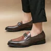 Casual Shoes Men 2024 High Quality Slip On Leather Spring And Autumn Mixed Colors Chunky Heels Increase Height Loafers