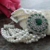 Bracelets faits à la main naturel 8 brins de perles d'eau douce blanches micro incrustation de zircon accessoires bracelet léopard long 19 cm bijoux de mode