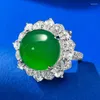 Clusterringen Spring Qiaoer Vintage 925 Sterling Silver Round Cut 12mm Jade High Carbon Diamond edelsteen ring voor vrouwen fijne sieraden