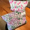 Storage Bags Sweet Purple Daisy Pink Tulip Floral Clutch Makeup Bag Cosmetic Toiletries Skincare Travel Organizer Pouch