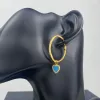 Boucles d'oreilles Sljely Fashion S925 STERLING Silver Yellow Gold Couleur Lagoon Blue Love Heart Hoop Boucles d'oreilles Femmes June Collection Bijoux