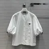 Women's Blouses & Shirts designer P family Triangle logo white shirt for women's spring/summer new product drawstring badge half sleeved 7WPN