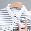 Herrpolos lyxkvalitet Polo skjorta 2024 Summer British Lape Stripe Print Short Sleeved T-shirt Business Casureble