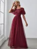 Robes de soirée élégantes imprimé paillettes Maxi longue avec mancherons A-LINE 2024 Ever Pretty de robes de bal en gaze bordeaux pour femmes 240320