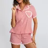 Thuiskleding Y2K Fairy Pink Plaid Shorts Pyjama Sets dames 2 -delige lounge set korte mouw revers tops 90s zoete vintage slaapkleding