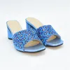 Klänningskor 2024 Specialankomster Bröllop T.Blue Color Nigeriain Shoe Italian High Heels Autumn Slipper för Elegant Crystal