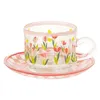Xícaras pires de tulipas de tulipa xícara de café com alças resistentes a leite caneca em casa suco de suco de chá mocha glassestransparent água potável