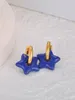 Boucles d'oreilles cerceaux Flymango Gold plaqué Glaze peint Bleu Red Star pour femmes en acier inoxydable Bohême bijoux d'été Fe23065