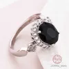 2PCS Wedding Rings Genuine Jewelry Sterling Silver Stackable Ring Round Black CZ Crystal Finger Ring for Women Wedding Party Bague Bijoux