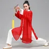 Roupas étnicas 2024 Wushu tai chi xale de kungfu chinês manto tule dança performance sun Protection roupas