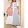 Plus Size Dresses Dress For Women 2022 Fashion Summer Short Sleeve Contrast Mticolor Elegant Belted Loose Maxi Long Drop Delivery Appa Dh1Y2