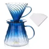 Bincoo vers sur hine set taille 02600ml Server Set, V60 Glass Coffee gouttes avec papier filtre à cadre en bois, adapté aux cadeaux à domicile et au bureau (bleu)