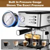 Coffee Makers Geek Chef Espresso Machine 20 Bar Pump Pressure Cappuccino latte Maker Coffee Machine with ESE POD filter Pressure gauge Y240403