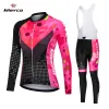 Set Cykelkvinna Kläderväg Bike Suit Mtb Cycling Jersey Set Women's Mountain Bike Cycling Bib Pants Jumpsuit Långärm VTT Tyg