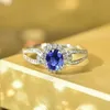 2PCS Wedding Rings CAOSHI Charming Finger Ring Female Engagement Party Jewelry Bright Blue Cubic Zirconia Finger Accessories Fashion Wedding Band