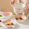 Plates Strawberry Ceramic Soup Bowl Salad Hand-Painted Round Ramen Noodle 8-Inch Catering Container