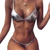 Nowe bikini gładkie srebrne stroje kąpielowe podzielone złocone trzypunktowe kostium kąpielowy
