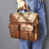 BROCKASES MEN Tjockt Bull Leather Vintage Coffee Design Business Portföljen 13 "Laptop Bag Attache Portfolio Maletin Tote Messenger B207