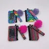 9 Tasarım Neopren Kredi Kartı Sahibi Pom Ball Anahtarlık Seti Kiracı Bileklikler Poşet Zipper Cüzdan Sahte Kürk Poms Anahtar Key Zincir Ayçiçeği Leopar Baskı Kadınlar için