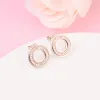 Earrings Signature Two tone Logo & Pave Stud Earrings Rose Accessories For Women Gold Color Make Up Fine Jewelry 2023 New