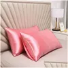Pillows 2Pcs Silk Pillowcase Childrens Winter Antistatic Soft Pillow Protective Case Home Solid Color Antidirty Bedding 240325 Drop De Otzdp