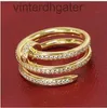 Toppkvalitet 1to1 Original Women Designer High Edition V Gold 925 Silver Plated Gold Carter Nail Three Full Diamond for Men and Women Luxury Designer Brand Ring
