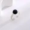 Cluster Rings HOYON's S925 Sterling Silver Natural Round Black Agate Women's Ring Wedding Jewelry Men's Open Gift Belt Certificate