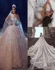 Luxury Ball Gown Wedding Dresses Sheer Neck Long Sleeves Beading Flowers Tulle Saudi Arabic DuBai Bridal Dresses Cathedral Train3045933