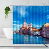 Douchengordijnen Venice landschapsgordijn Snow Mountain Urban Architecture Badkamer Decoratie Waterdicht Bathtubscherm met haken