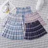 Urban sexy jurken plaid rok geplooide high taill dames zomer a-line Korean College Style School Girls eam dans kleding mini korte rok 240403