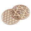 Table Mats 1PC Creative Pattern Hollow Wood Flower Of Life Natural Symbol Round Edge For Stone Crystal Set DIY Decoration