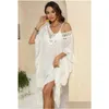 Swimwear Womens Large Taille Er Ups White Tricoted Sarong Beachwear Flounce Beach Tunic Cape Back Bathing Assuise for Women 2023 Drop de Dhnii