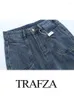 Jeans femminile trafza 2024 femminile da donna in denim blu tasche blu decorate con cerniera in stile streetwear in stile streetwear pantaloni gamba larga alla moda